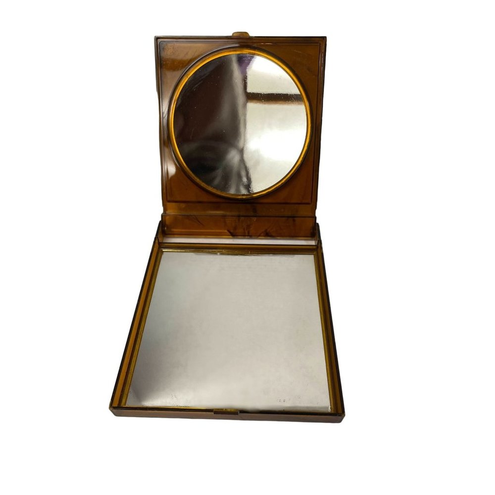 Vintage Womens Face Makeup Powder Vanity Compact Mirror West Germany Brown‎